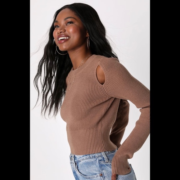 NWT LULUS Autumn Breeze Tan Cutout Pullover Sweater - Picture 8 of 9